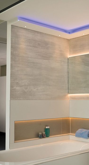 Fugenlose Wandoberfläche im Badezimmer in Spachteltechnik